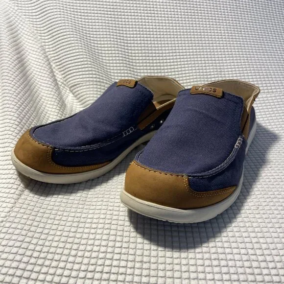 Crocs Men's Walu Luxe Canvas Slip-On Loafer Navy Brown 201161 M 11‎ Comfort
